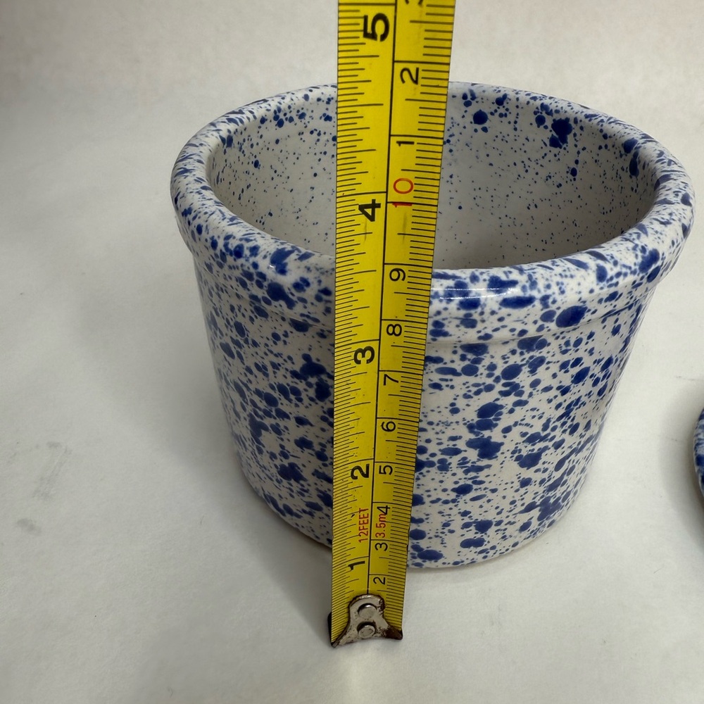 Speckled Blue and White stoneware Crock for Storing Butter and Cheese - Picture 6 of 6